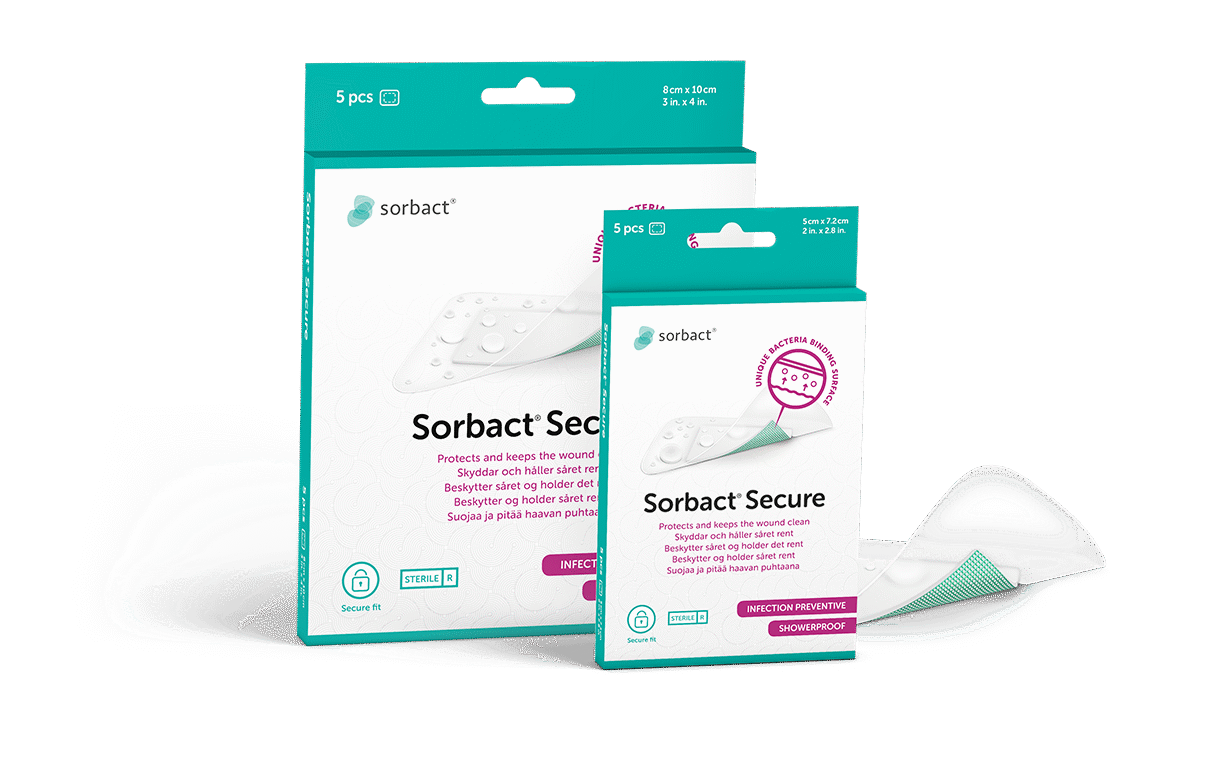 Sorbact Secure packages with a dressing beside them.