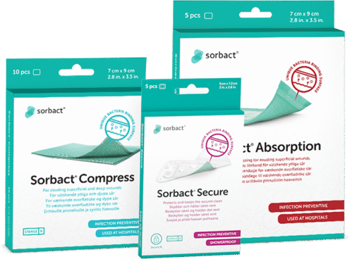 Packages of Sorbact Compress, Sorbact Secure, and Sorbact Absorption.